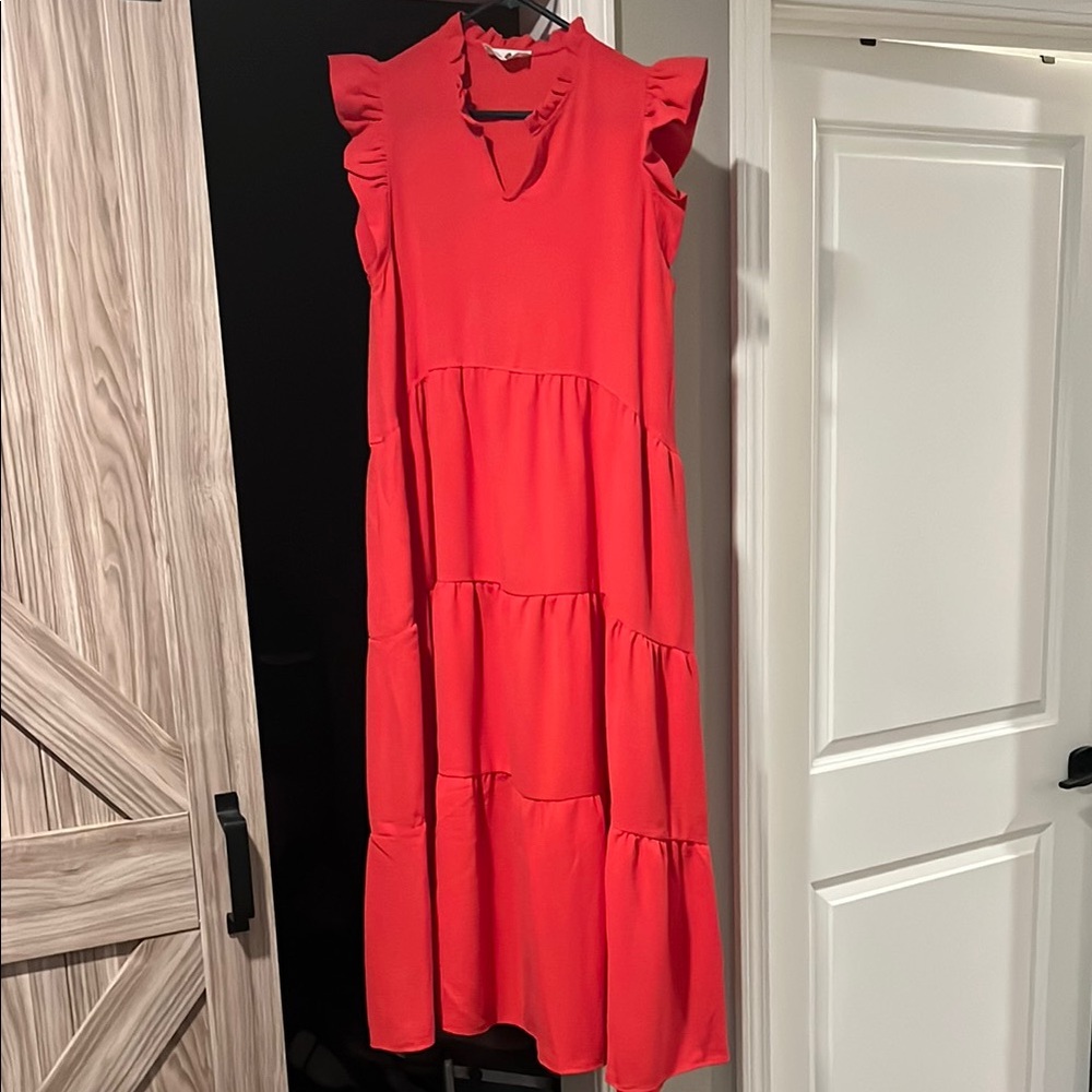 Coral Ruffled Tiered Maxi Sundress